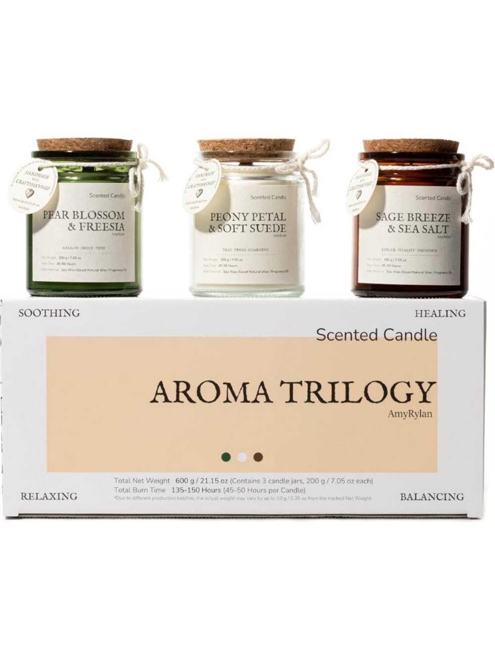 3 Pack Non-Toxic Soy Wax Scented Candles Gift Set - Aromatherapy, Long Burn